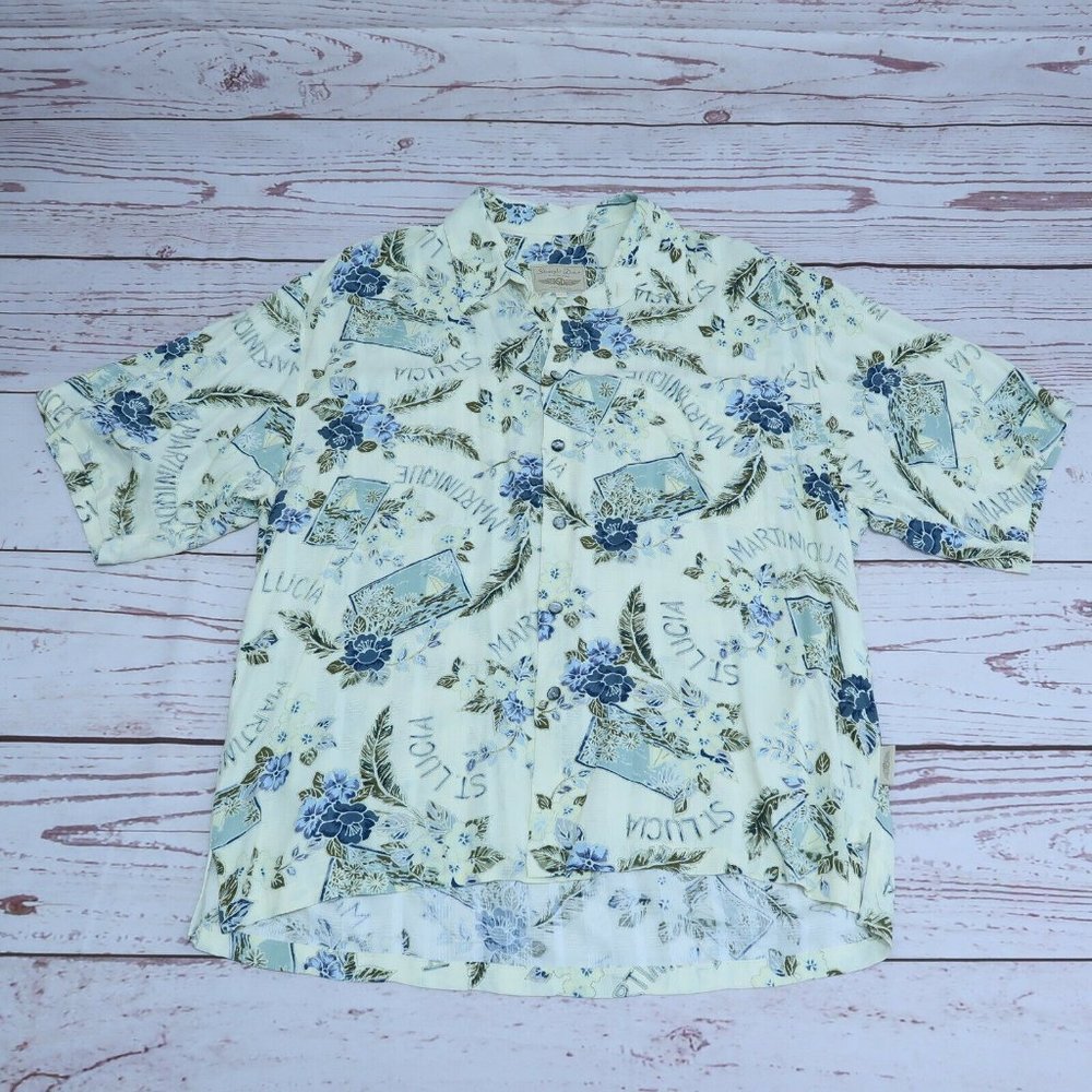 Straight Down Hawaiian SILK Yellow Floral Shirt Size Large Mens